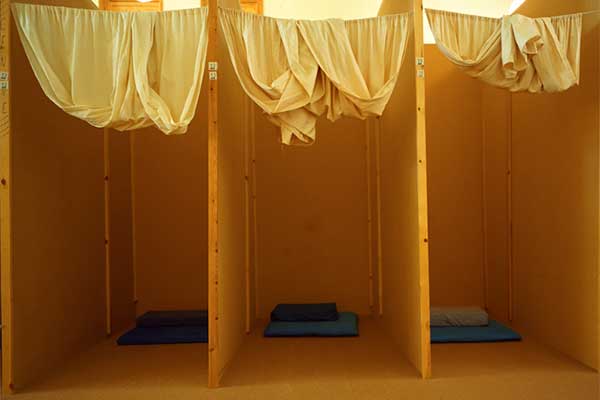 There are various types of meditation cells where a student can work deeply without distraction.